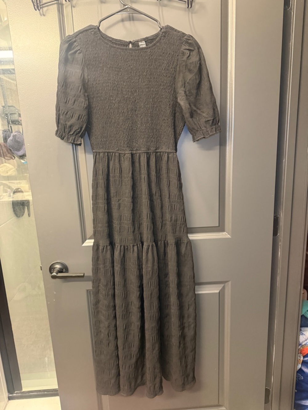 SHEIN black Textured Smocked Maxi Dress with Puff Sleeves